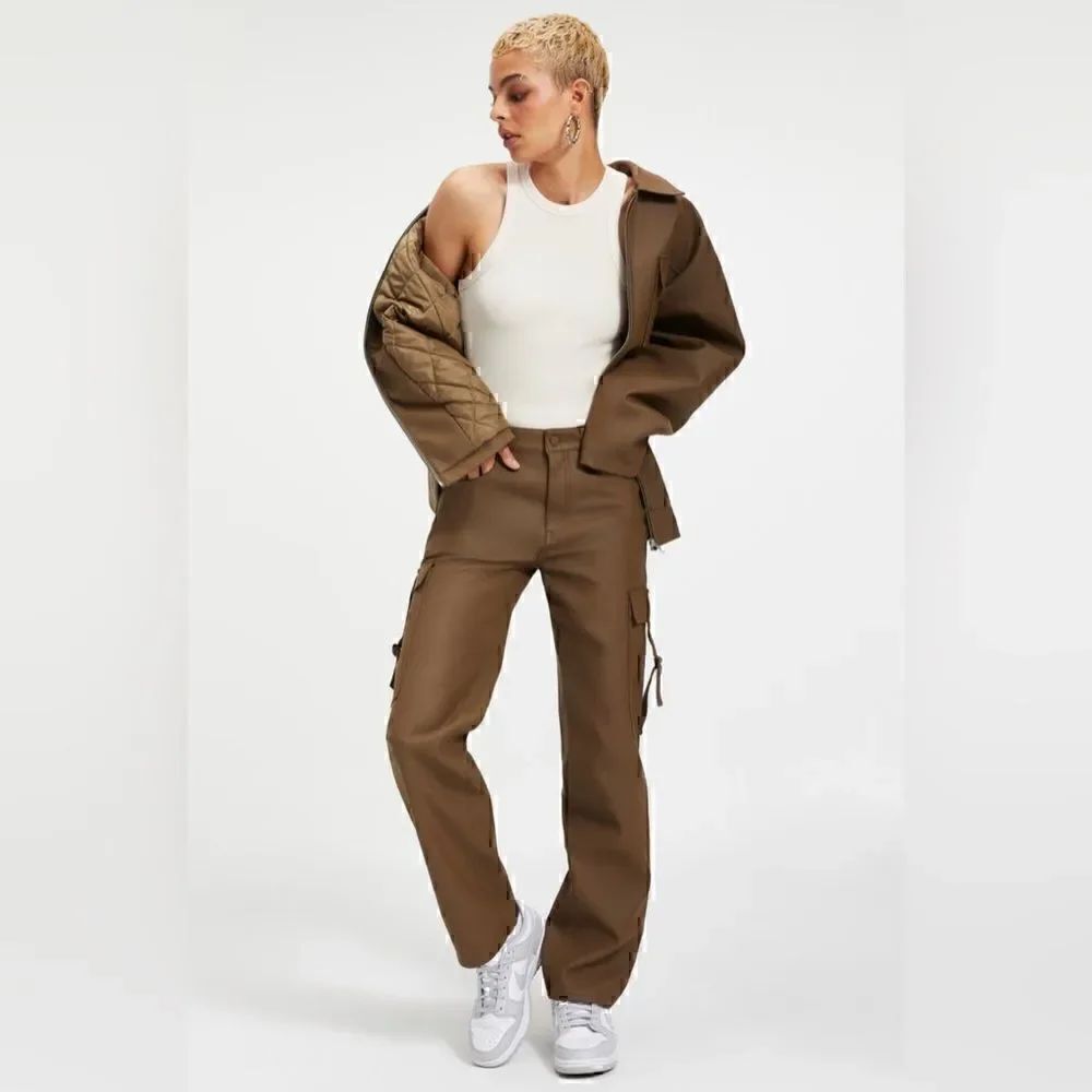 NWT Good American Good 90s Faux Leather Trooper Pants In Fog Size 20